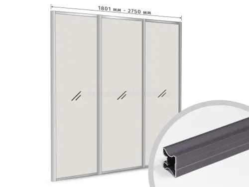 Комплекты ламинированного профиля компл. профиля-купе н-образный рамир на 3 двери (ширина шкафа 1801-2750 мм), софт тач серый