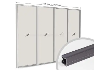 Комплекты ламинированного профиля компл. профиля-купе н-образный рамир на 4 двери (ширина шкафа 2751-3600 мм), софт тач серый