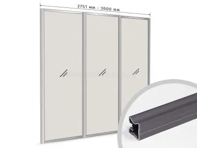 Комплекты ламинированного профиля компл. профиля-купе н-образный рамир на 3 двери (ширина шкафа 2751-3600 мм), софт тач серый
