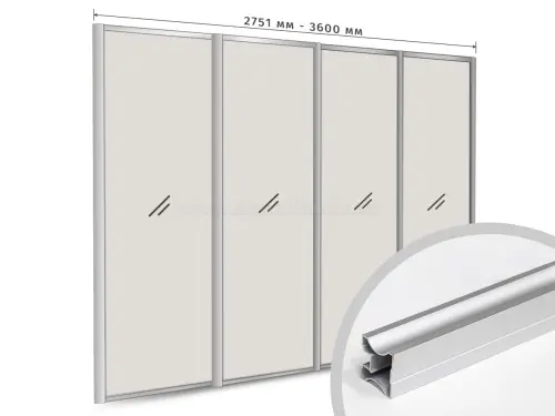 Комплекты анодированного профиля компл. профиля-купе н-образный рамир на 4 двери (ширина шкафа 2751-3600 мм), серебро